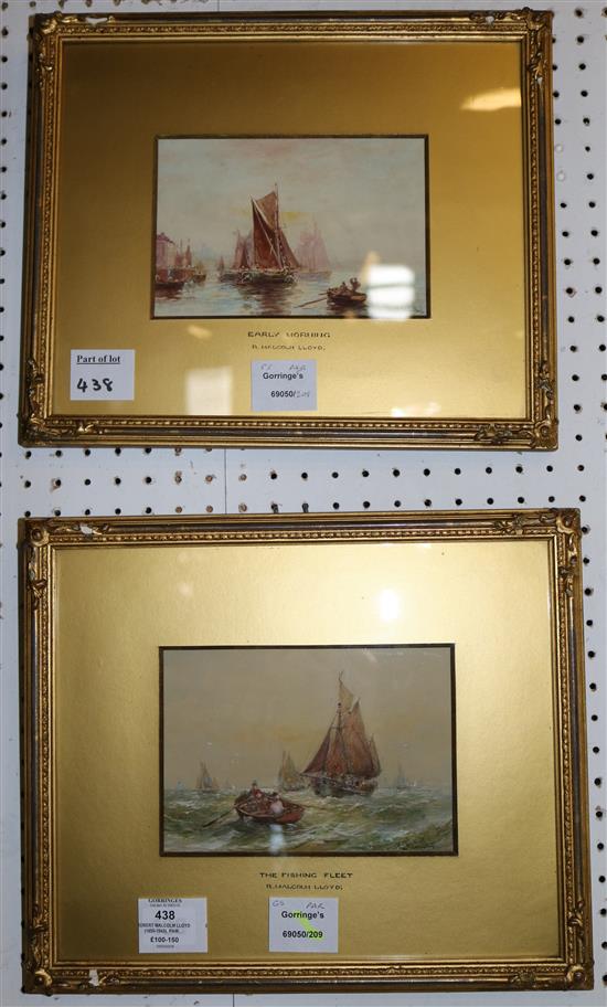 Robert Malcolm Lloyd (1855-1942), pair watercolours, Early Morning and The Fishing Fleet, signed